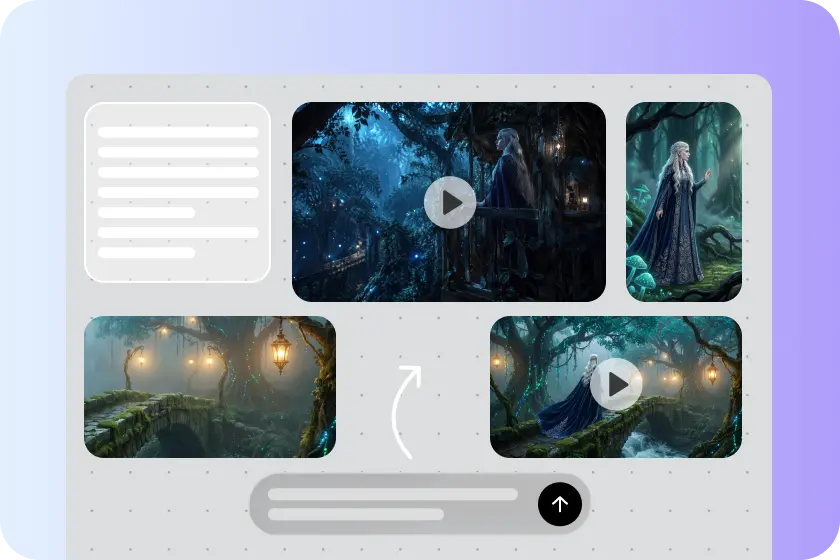 Pippit interface showing AI-generated enchanted forest movie scenes