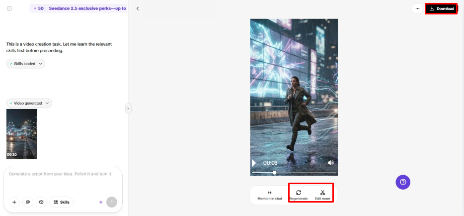 Pippit generated movie with the Download button and Edit more option highlighted